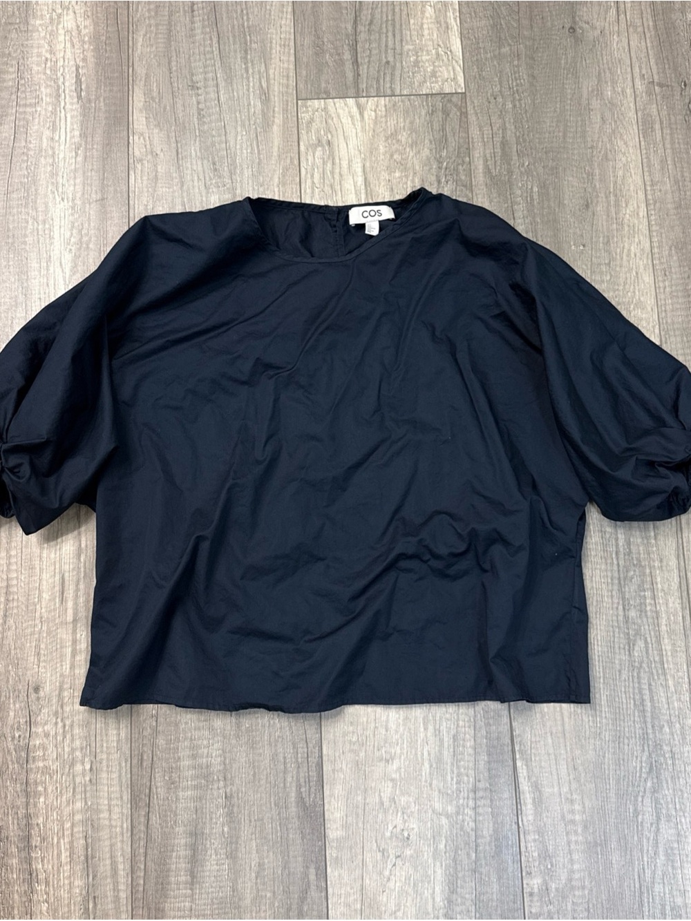 COS Navy Short Puff-Sleeve Boxy Top